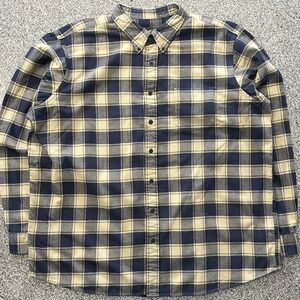 Eddie Bauer Flannel Shirt Big Tall Mens 2XLT Long Sleeve Button Up Beige Plaid